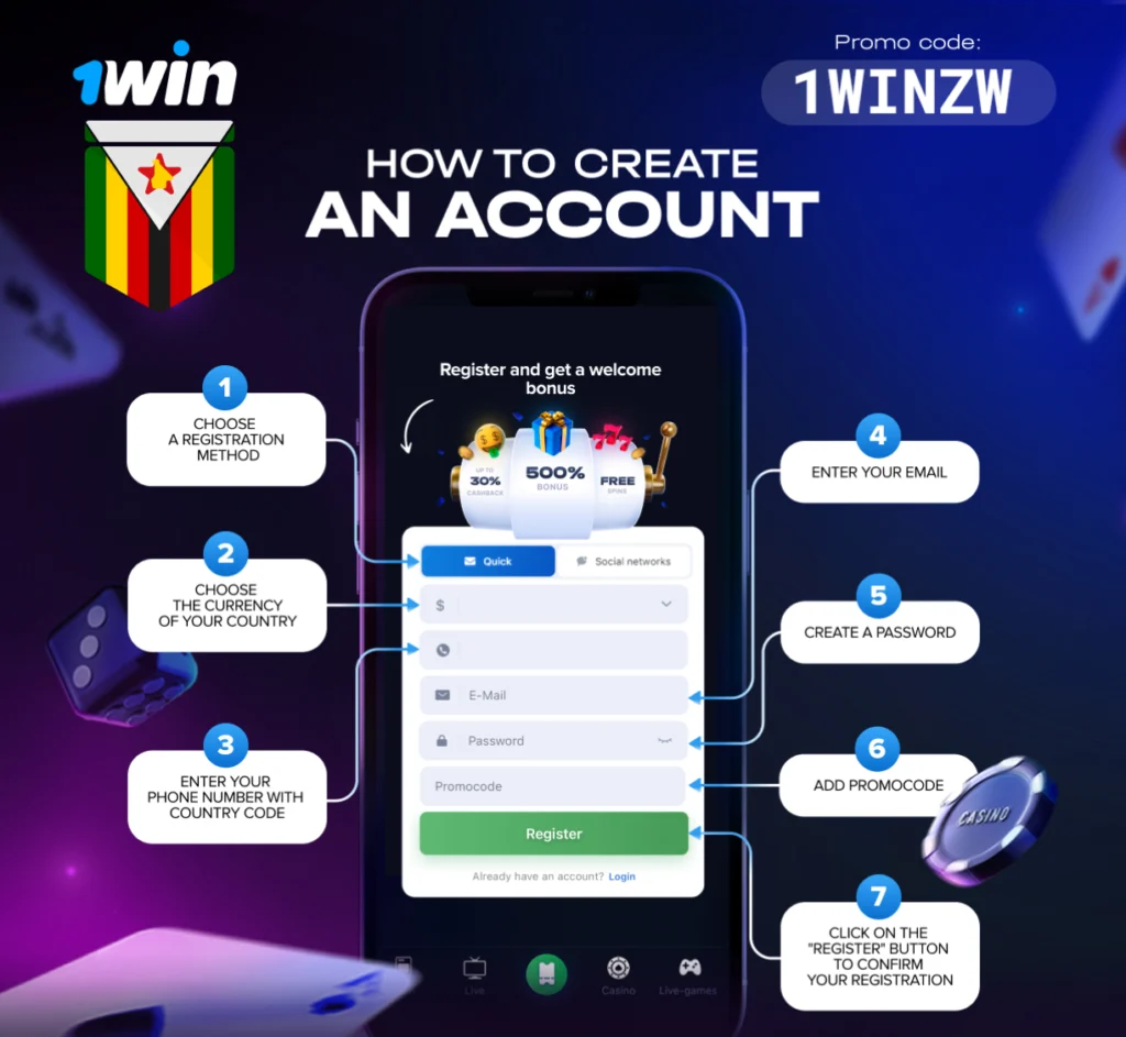 1win registration in Zimbabwe